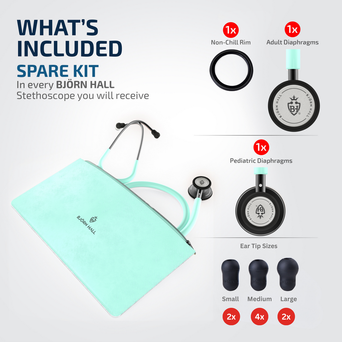 Björn Hall Stethoscope Matte Black Mint Green Tubing
