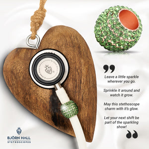 BJÖRN HALL Stethoscope Charm Ring | Green Green Grass of Home Crystal - Rose Gold