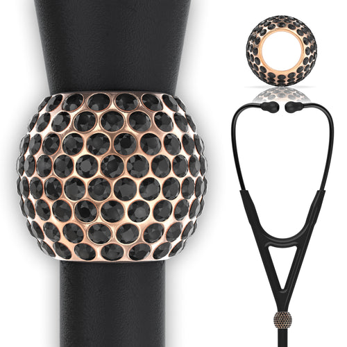 BJÖRN HALL Cardiology Stethoscope Charm Ring | Ebony Beauty Crystal - Rose Gold