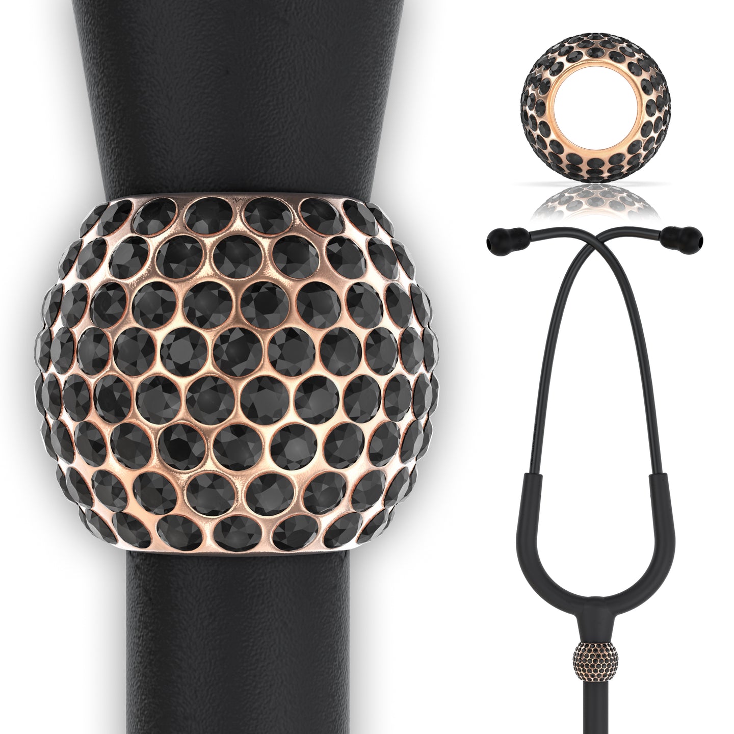 BJÖRN HALL Stethoscope Charm Ring | Ebony Beauty Crystal - Rose Gold