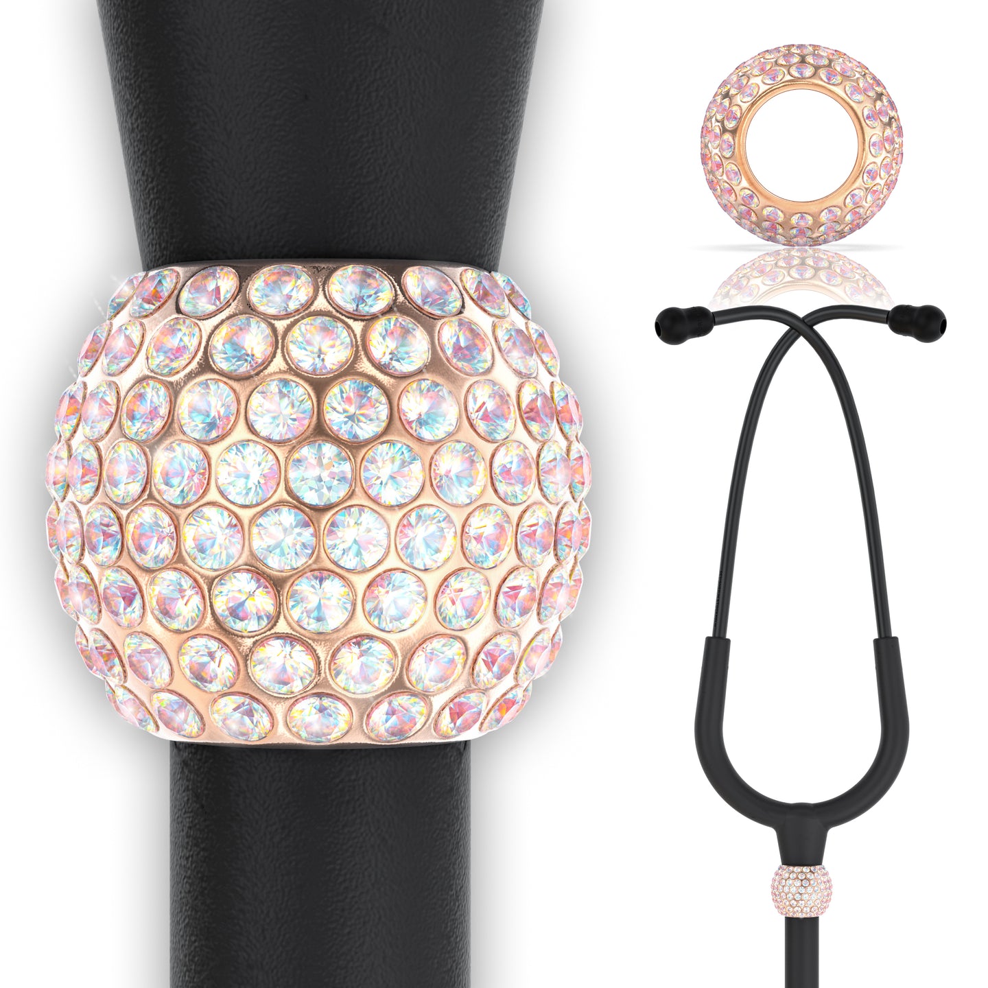 BJÖRN HALL Stethoscope Charm Ring | Rainbow Delight Crystal - Rose Gold